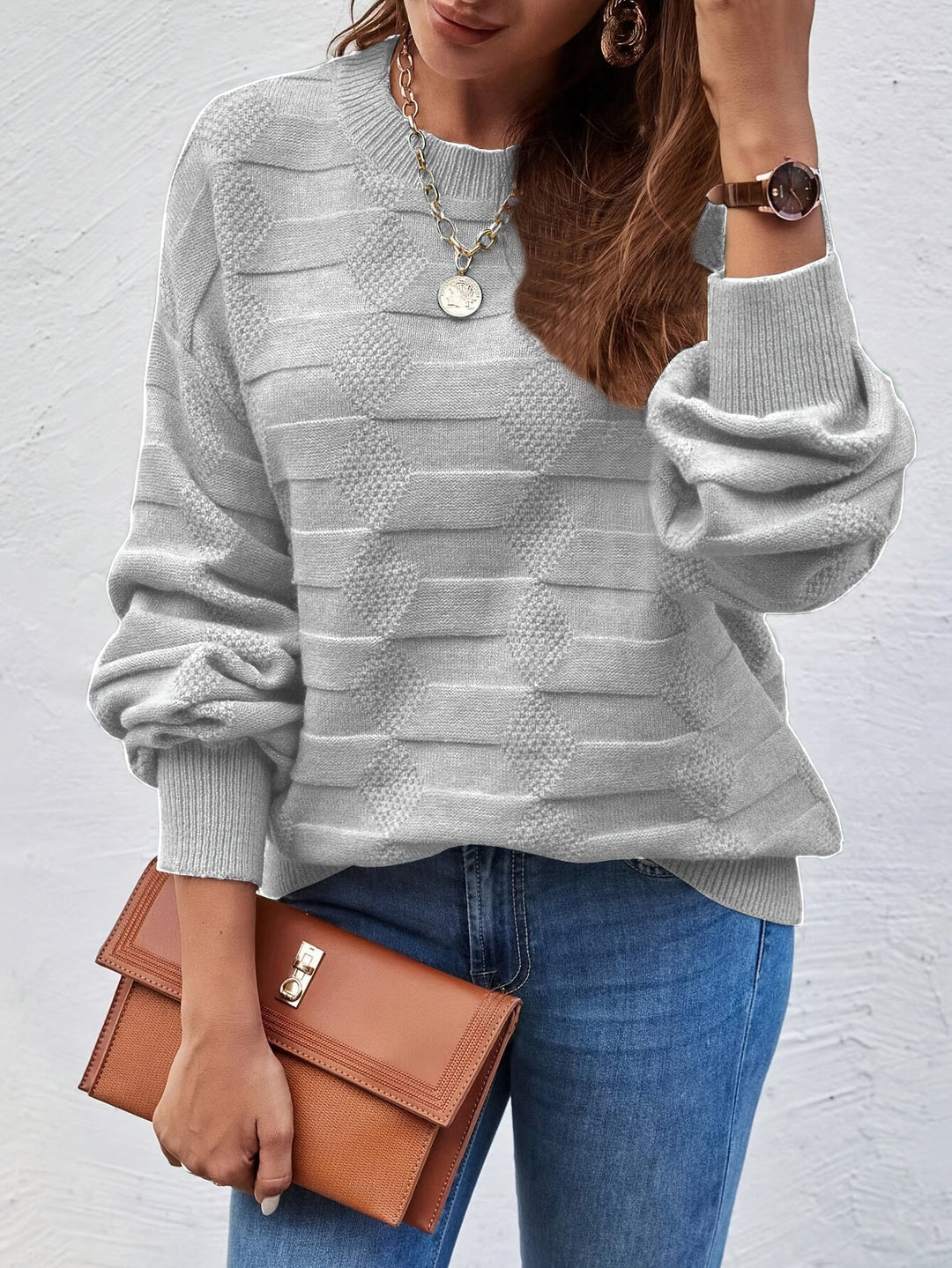Annastina - Maglione Casual a Maniche Lunghe Con Collo Rotondo
