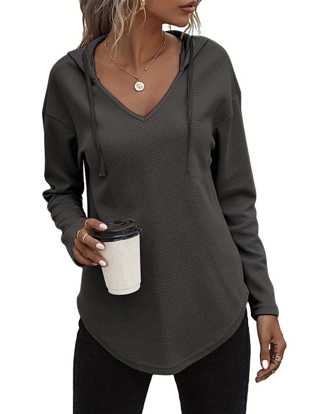 Seonie - Felpa Con Cappuccio a Maniche Lunghe E Scollo a V