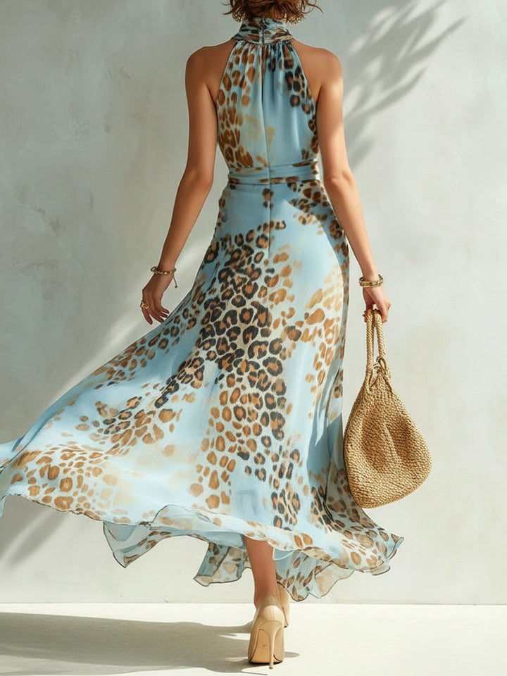 Nekolina - Abito Lungo Con Scollo All'americana E Stampa Leopardata