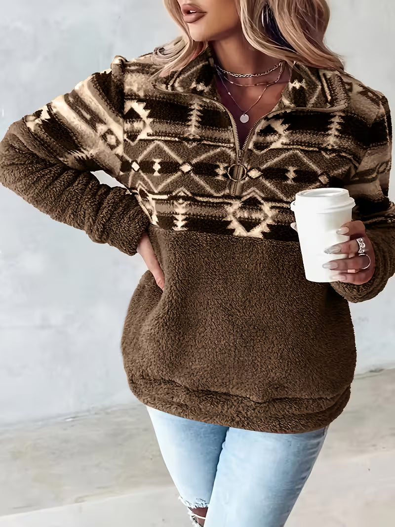 Limina - Felpa Teddy Con Motivo Geometrico E Mezza Zip