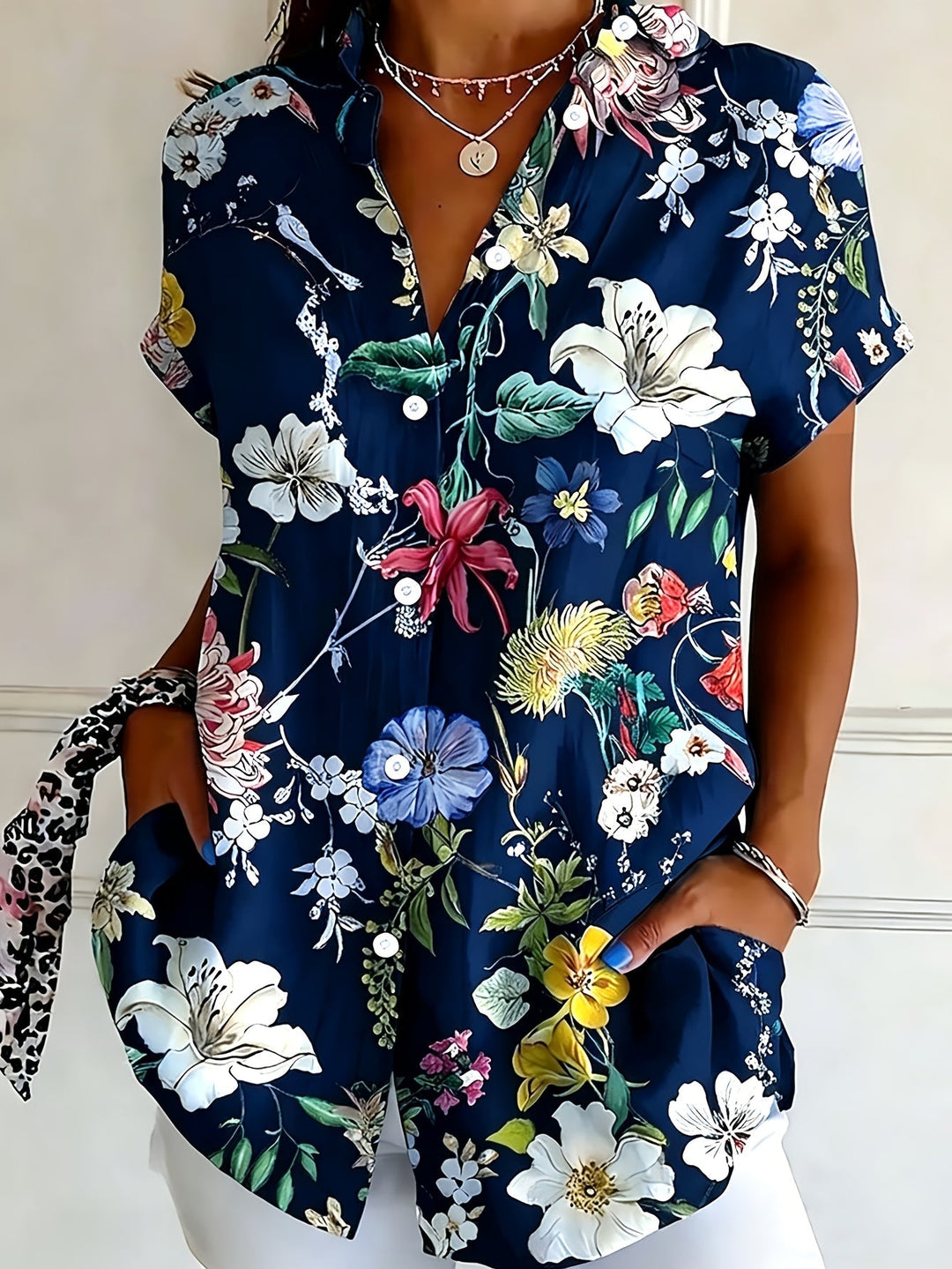 Nabilah - Top Casual a Maniche Corte Con Stampa Floreale