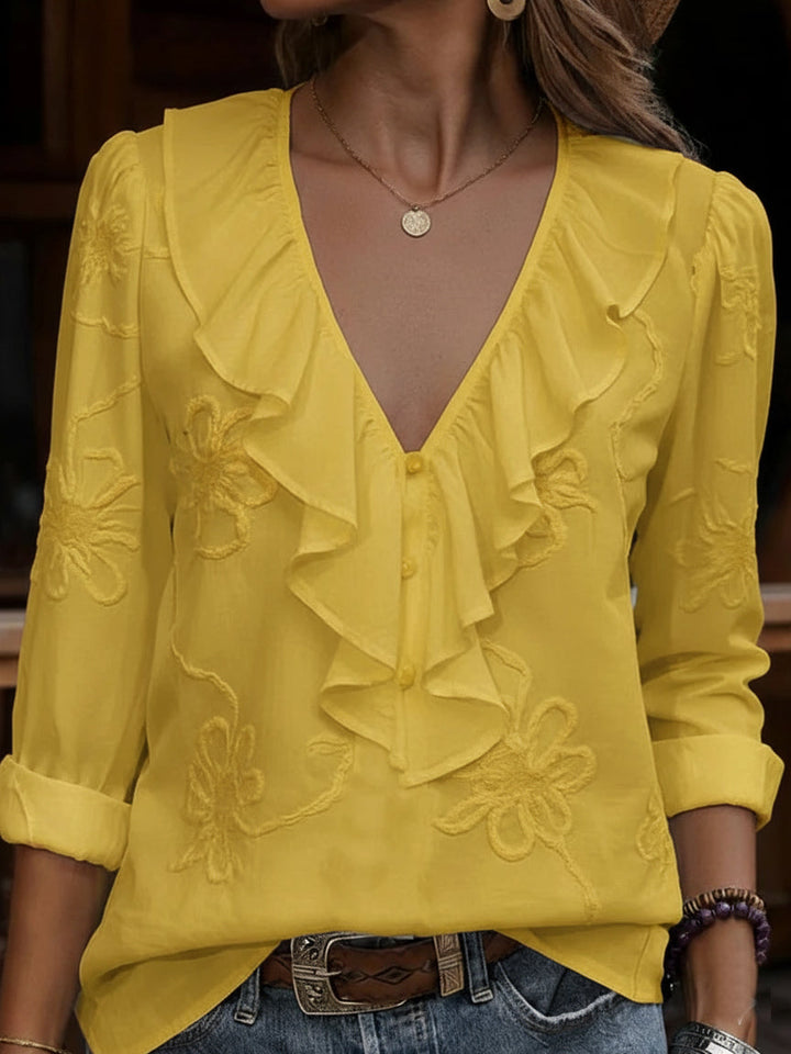 Celestine - Camicia Vintage a Fiori Con Scollo a V