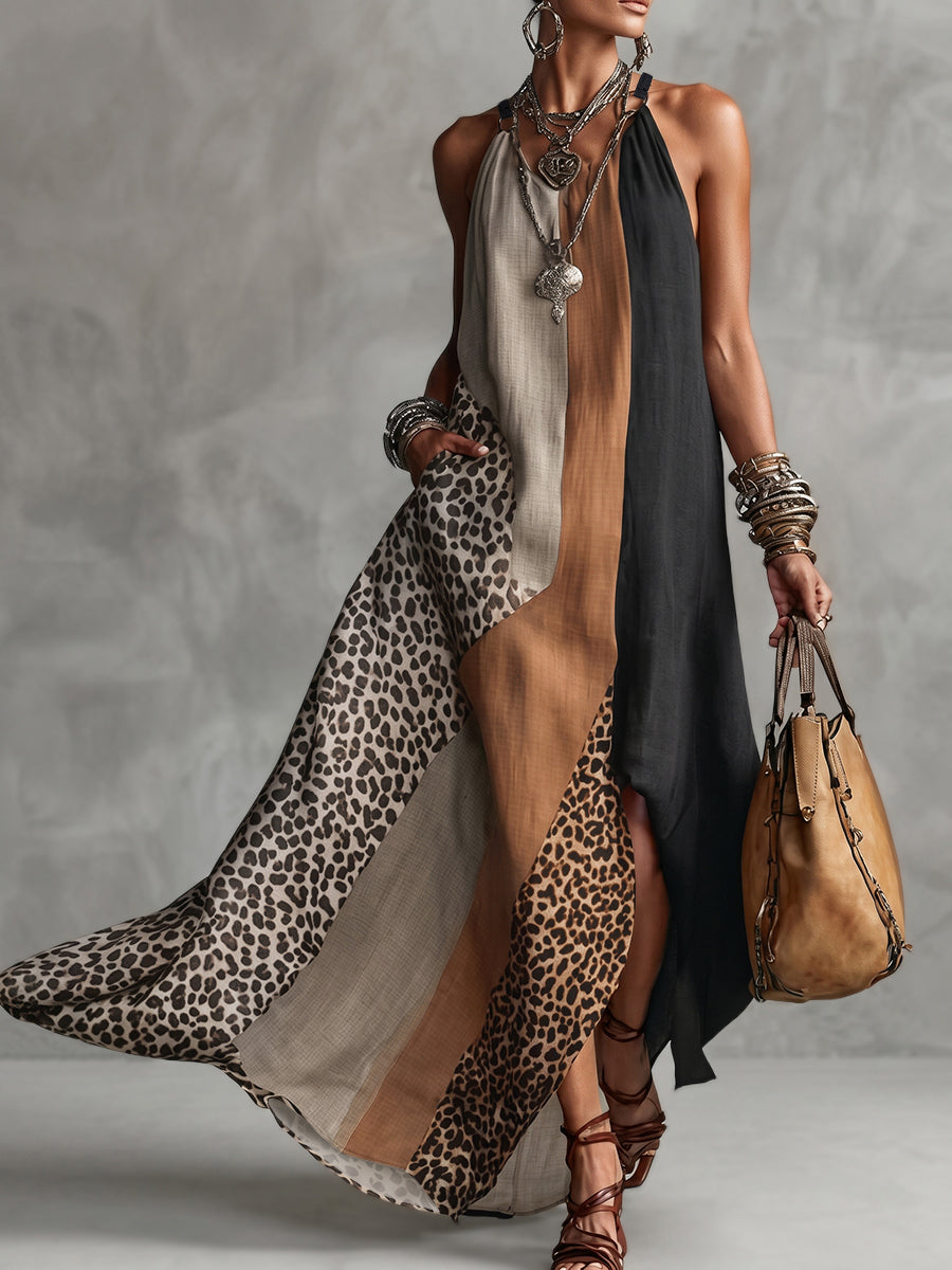 Terina - Abito Lungo Con Inserti Leopardati