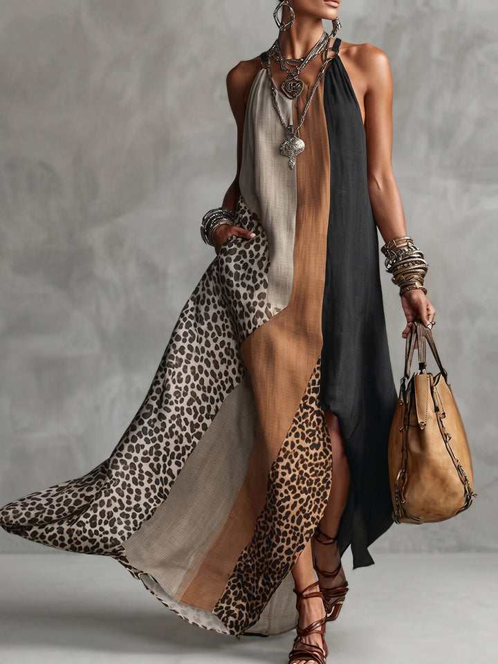 Terina - Abito Lungo Con Inserti Leopardati