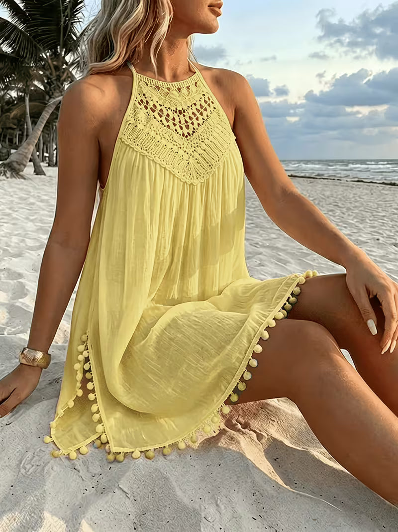Shiena - Elegante Abito Con Scollo All'americana in Pizzo Lavorato All'uncinetto