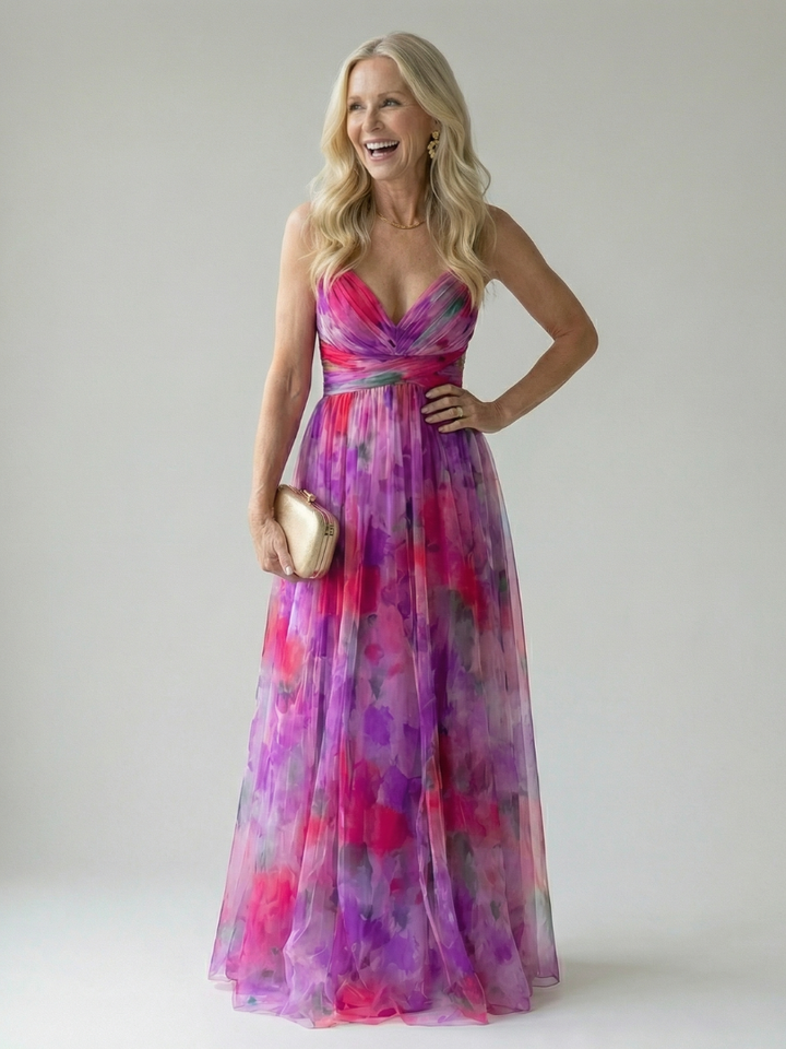 Xeenia - Elegante Abito Lungo in Chiffon Con Ritaglio