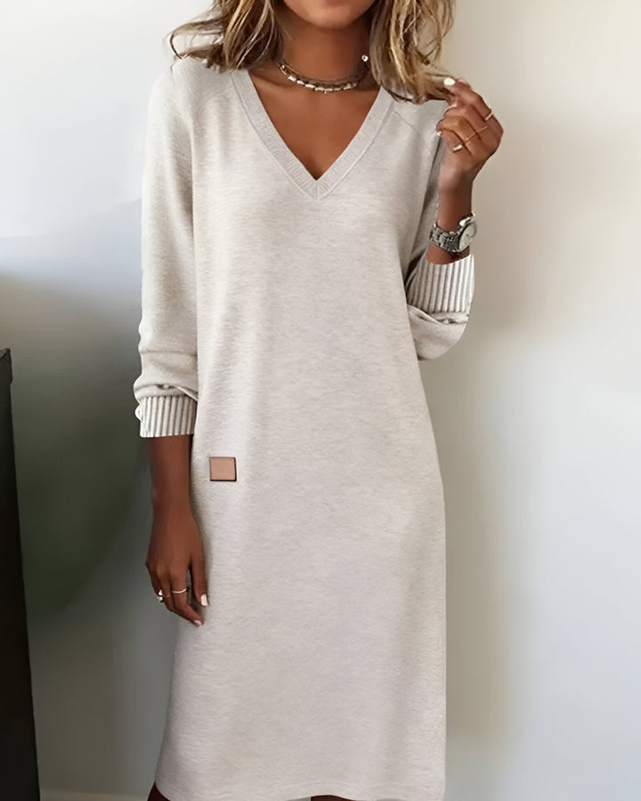 Kymari - Abito Lungo Casual in Maglia con Scollo a V