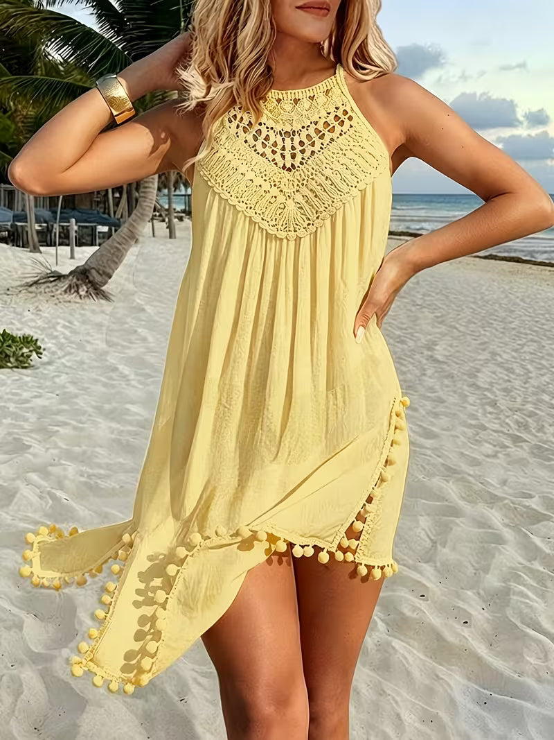 Shiena - Elegante Abito Con Scollo All'americana in Pizzo Lavorato All'uncinetto