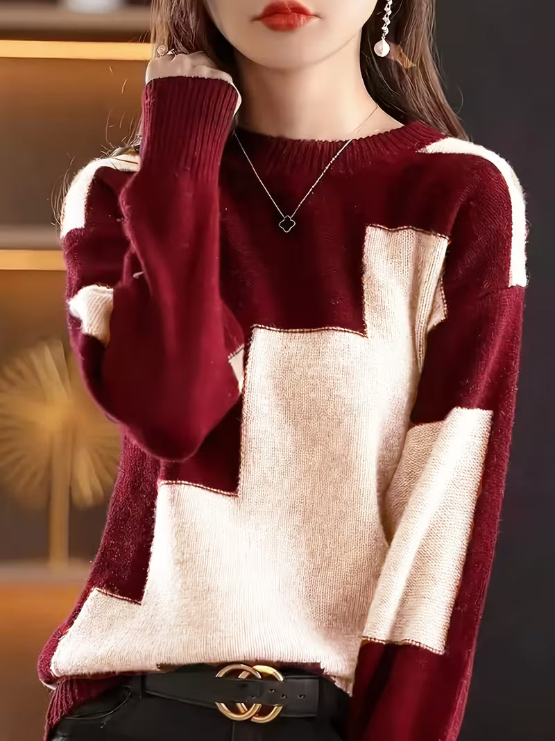 Marvelle - Maglione a Maniche Lunghe Con Collo Rotondo E Blocchi Di Colore