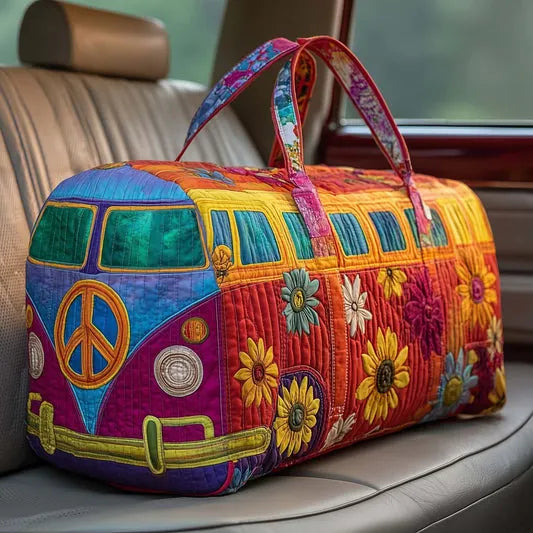 RetroBloom - Borsa da Viaggio Trapuntata Con Stampa Vintage di Camper