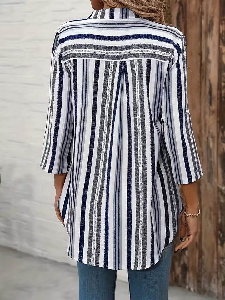 Elika - Top Ampio a Righe Con Scollo a V