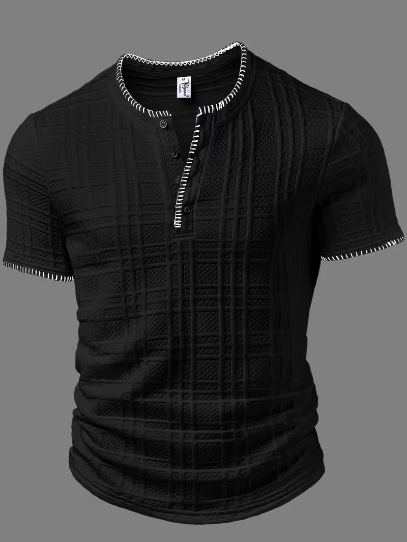 Layton - Maglietta Henley a Maniche Corte Con Effetto Testurizzato