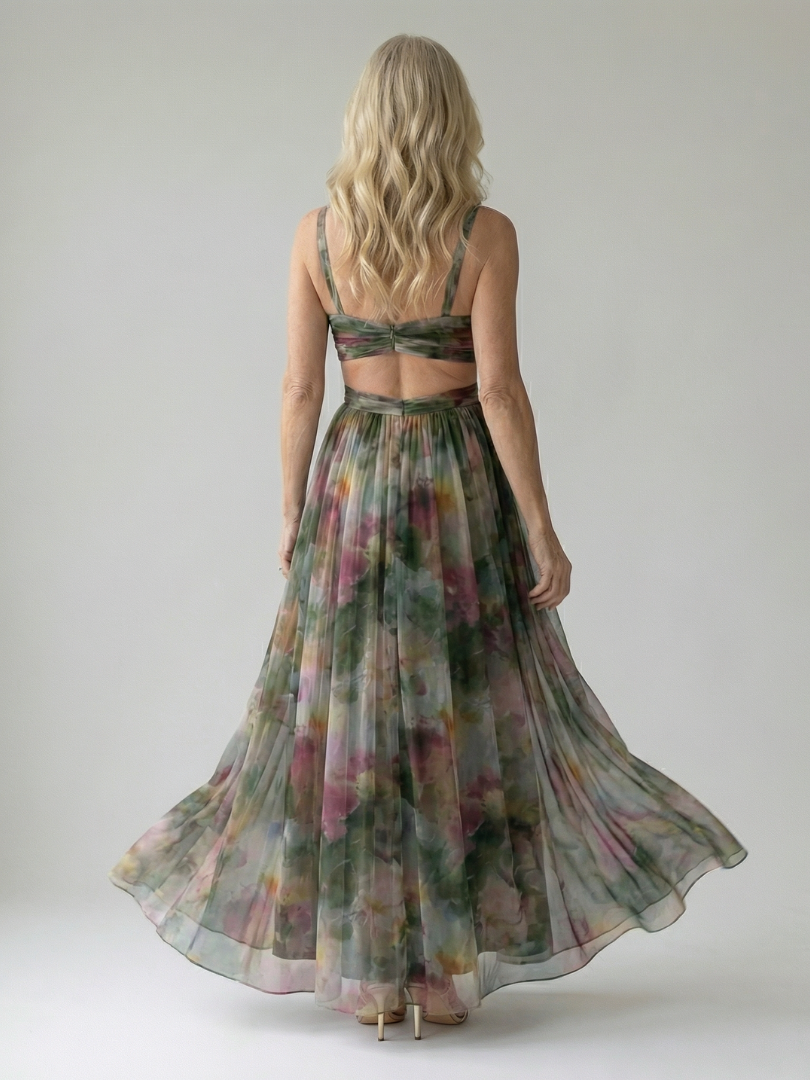 Xeenia - Elegante Abito Lungo in Chiffon Con Ritaglio