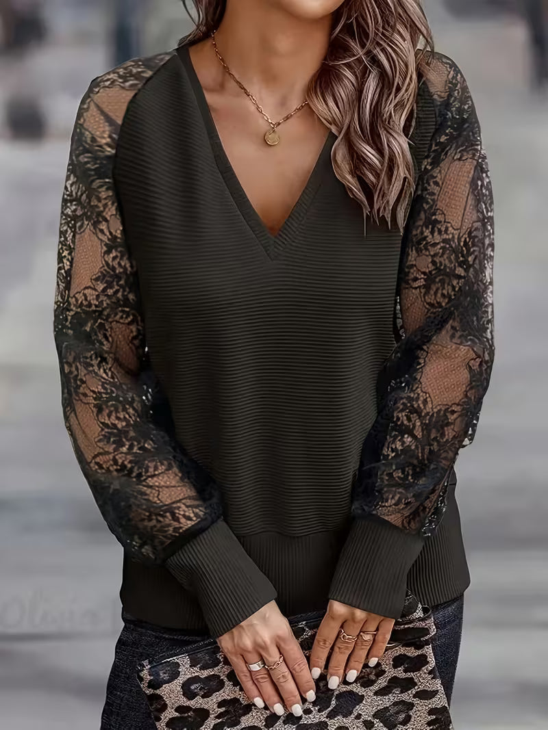 Brunelle - Top Casual Ampio in Pizzo Con Scollo a V