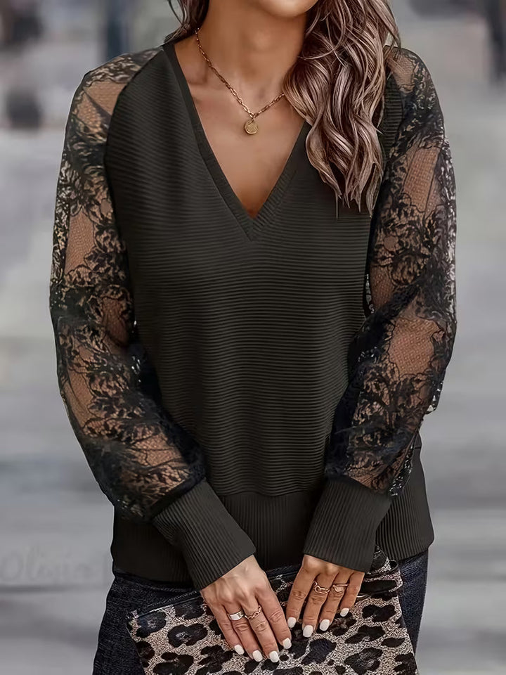Brunelle - Top Casual Ampio in Pizzo Con Scollo a V