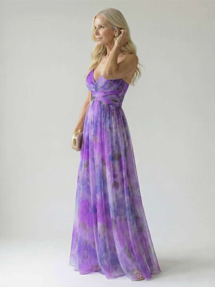 Xeenia - Elegante Abito Lungo in Chiffon Con Ritaglio