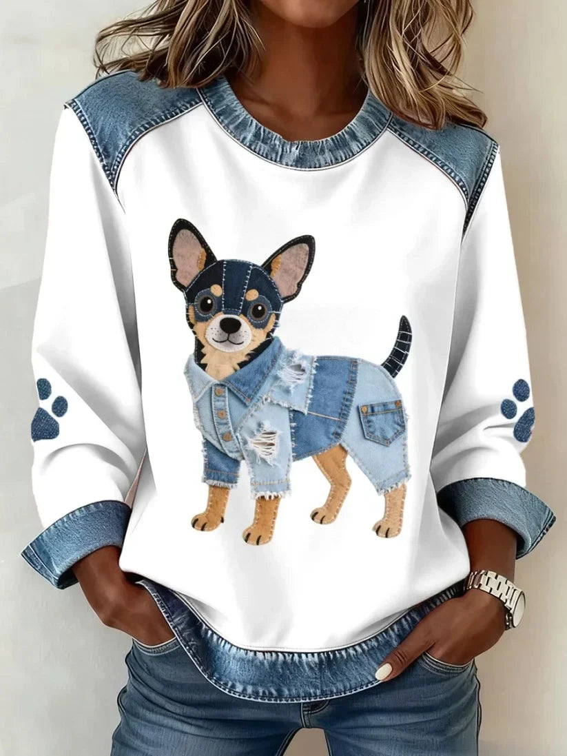 Lilah - Felpa Con Stampa Bassotto e Patchwork