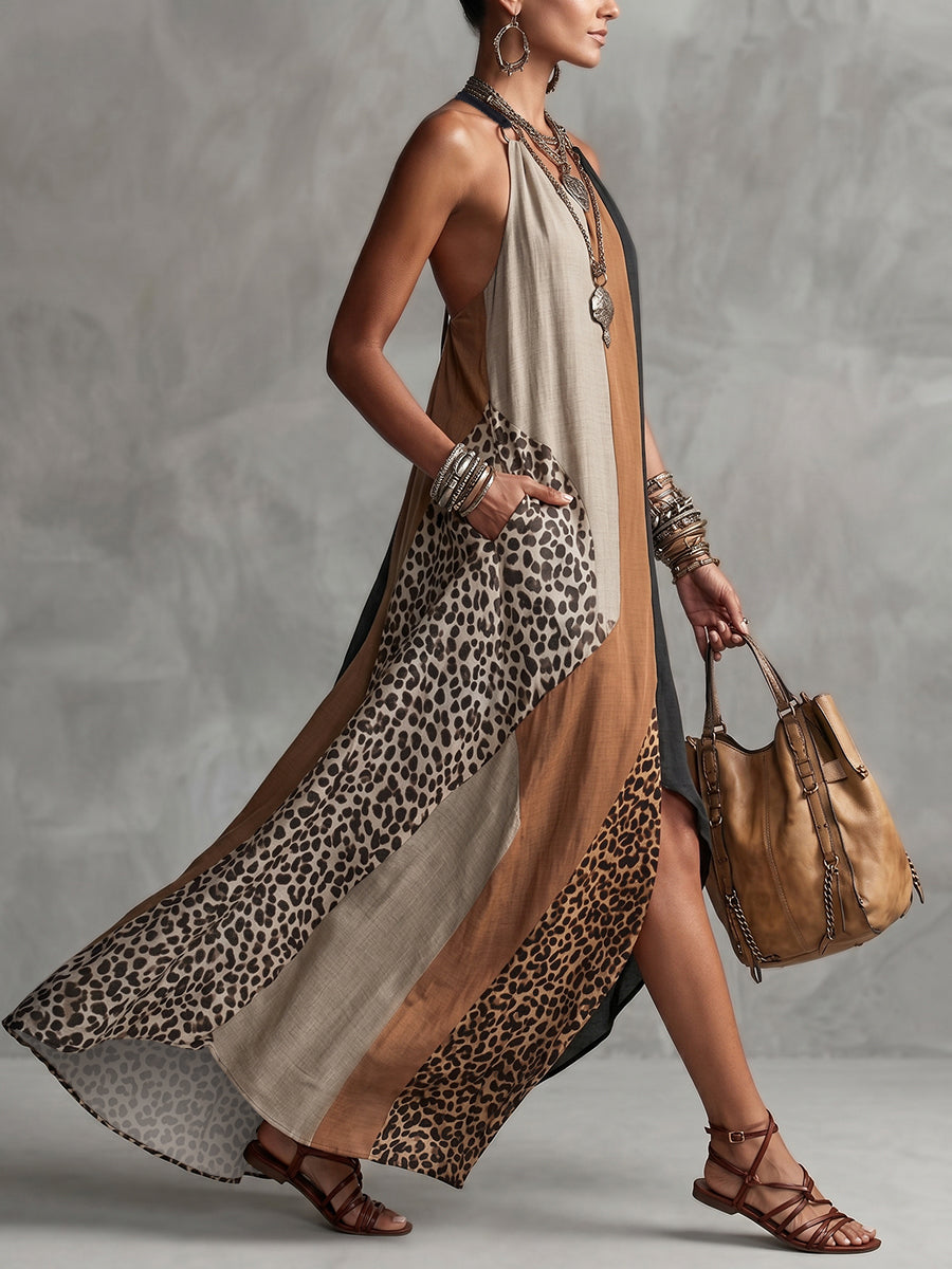 Terina - Abito Lungo Con Inserti Leopardati