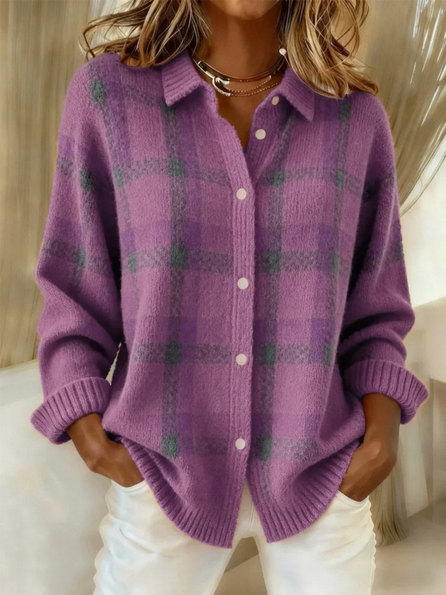 Ratri - Cardigan in Maglia a Quadri Con Bottoni