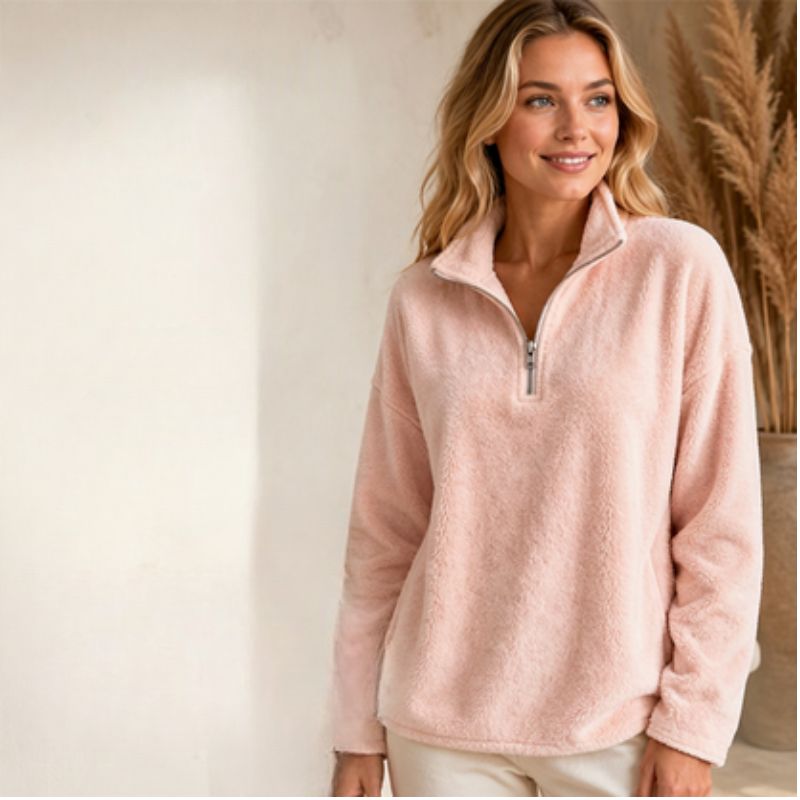 Akino - Maglione in Pile con Mezza zip e Collo