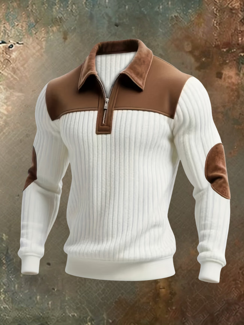 Jirid - Maglione Con ZIP a UN Quarto E Inserti a Contrasto