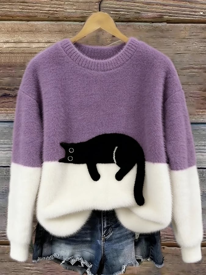 Aiste - Maglione Casual Con Grafica Gatto