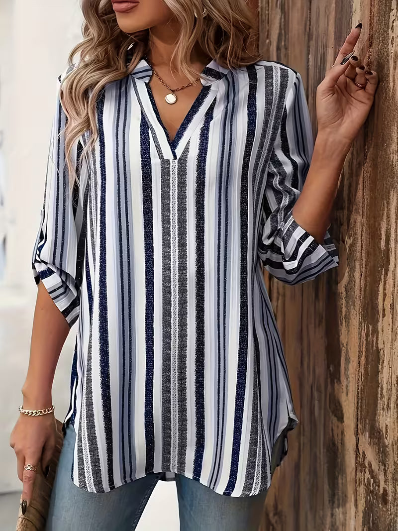 Elika - Top Ampio a Righe Con Scollo a V