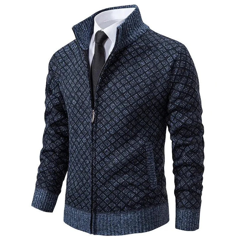 Klarik - Cardigan in Maglia Con Motivo a Rombi E ZIP Integrale