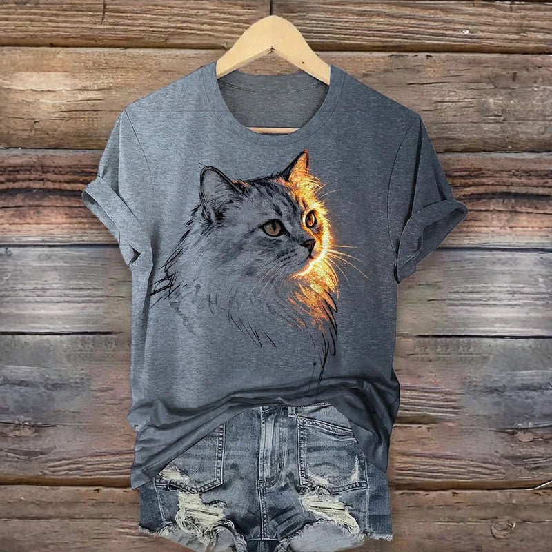 Meyya - Maglietta Casual Con Stampa Gatti