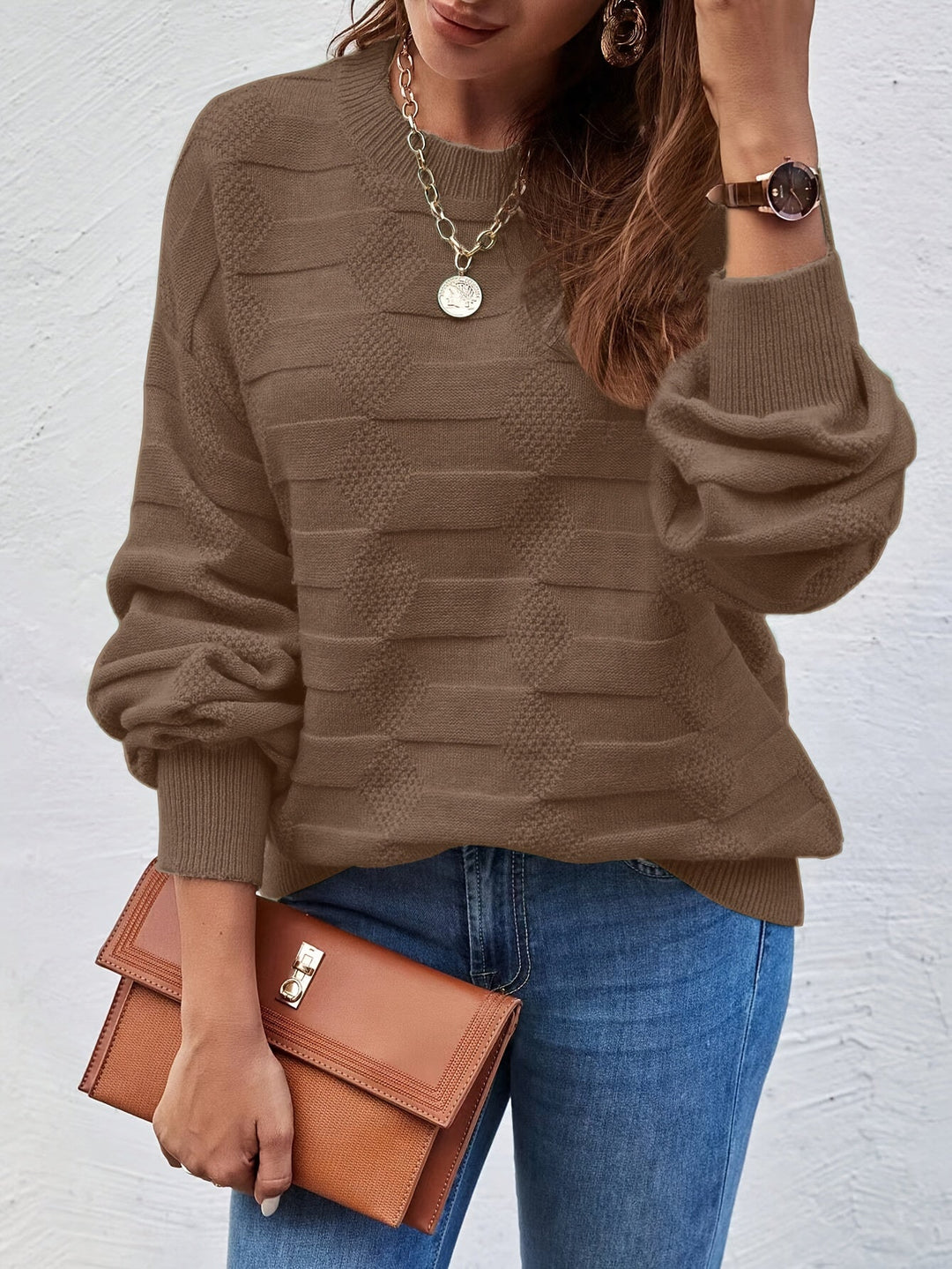 Annastina - Maglione Casual a Maniche Lunghe Con Collo Rotondo