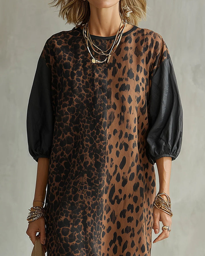 Jimina - Abito Con Stampa Leopardata E Maniche a Sbuffo