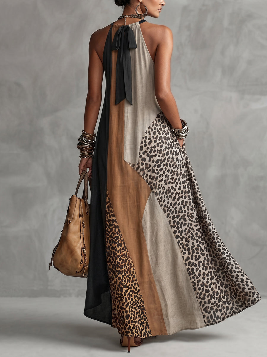 Terina - Abito Lungo Con Inserti Leopardati