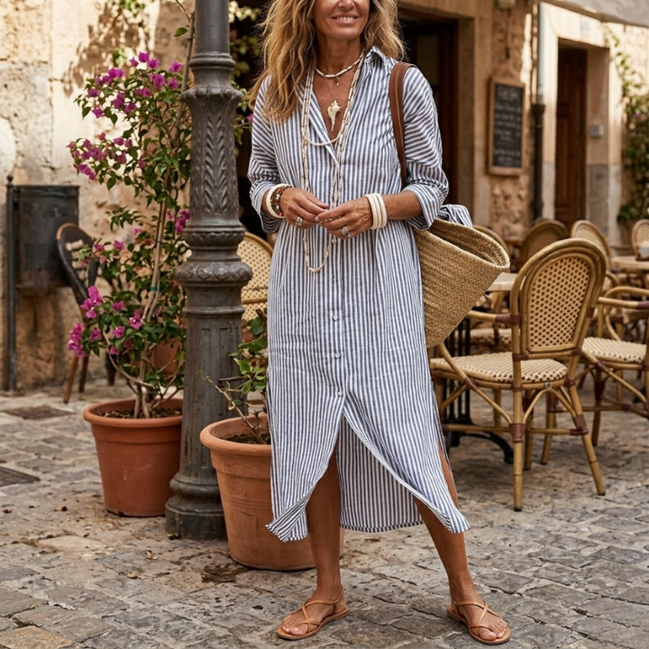 Hermien - Abito Camicia Leggero a Righe