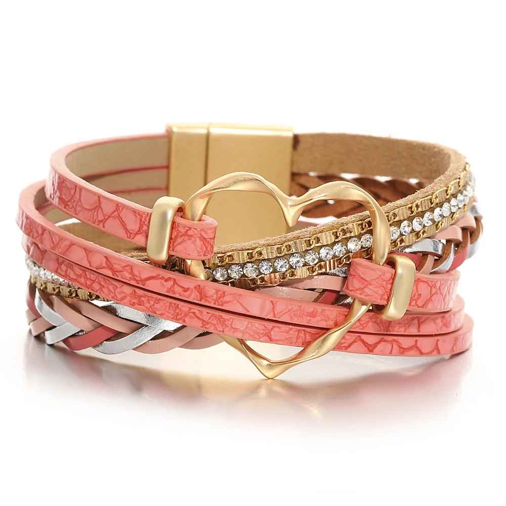 Reyn - Bracciale in Pelle a Strati Con Ciondolo a Forma Di Cuore