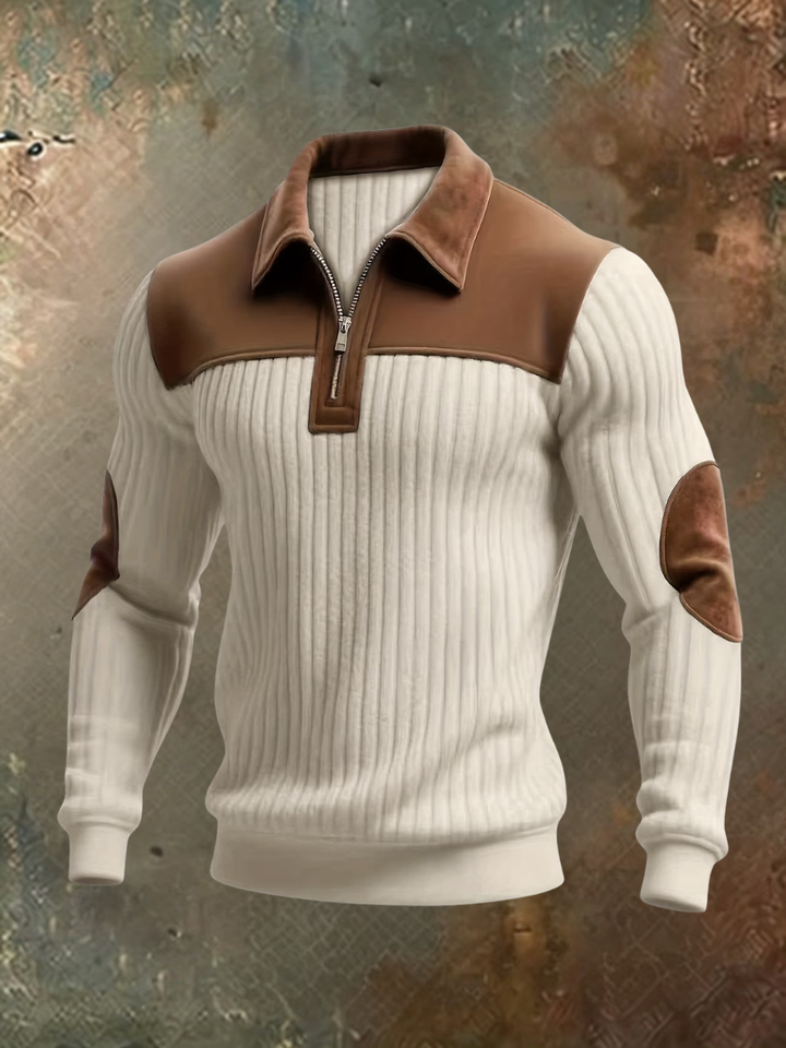 Jirid - Maglione Con ZIP a UN Quarto E Inserti a Contrasto