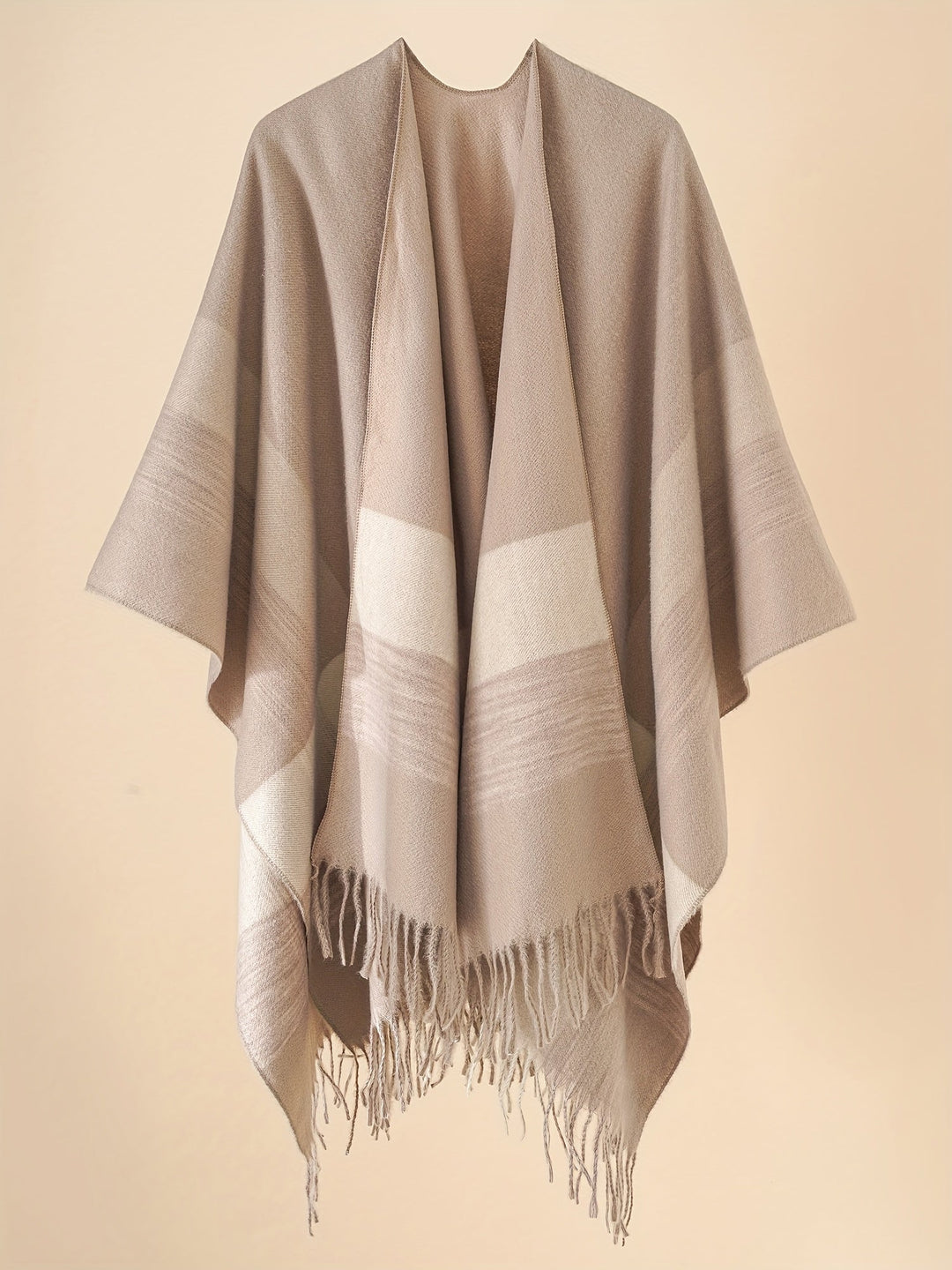 Kyrine - Poncho Scialle Con Frange E Motivo Geometrico