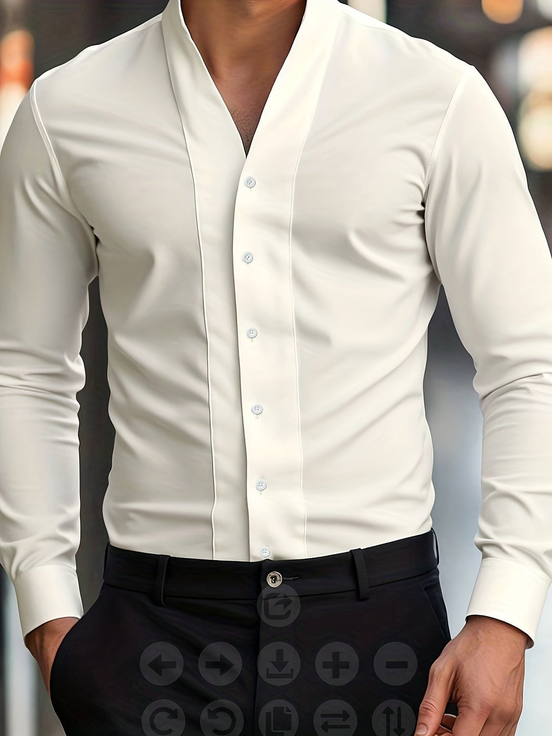 Almasbek - Camicia Slim Fit a Maniche Lunghe Con Scollo a V