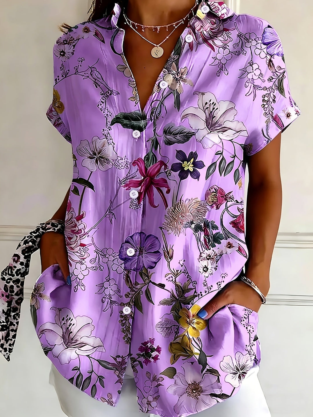 Nabilah - Top Casual a Maniche Corte Con Stampa Floreale