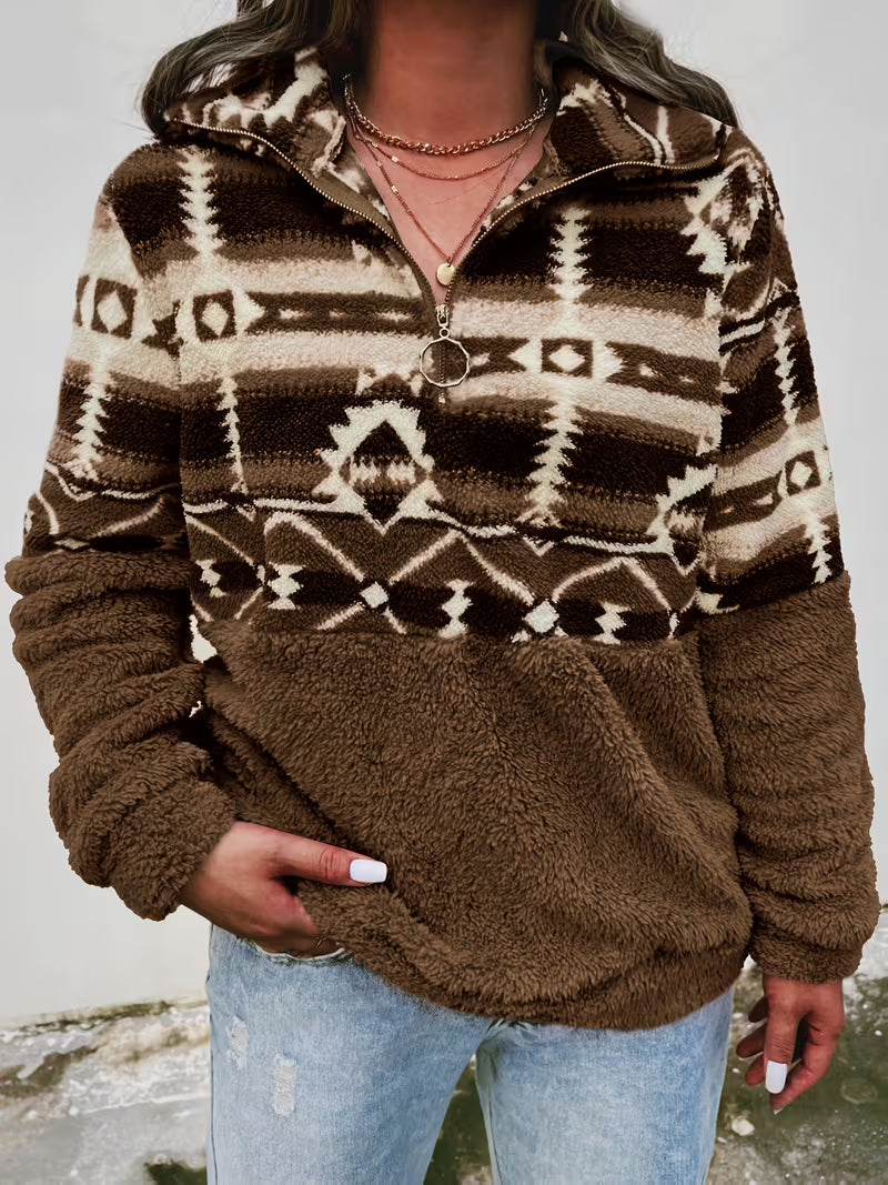 Limina - Felpa Teddy Con Motivo Geometrico E Mezza Zip