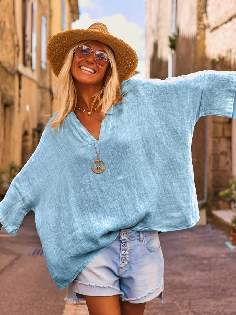 Lelina - Top Con Scollo a V E Maniche a Pipistrello