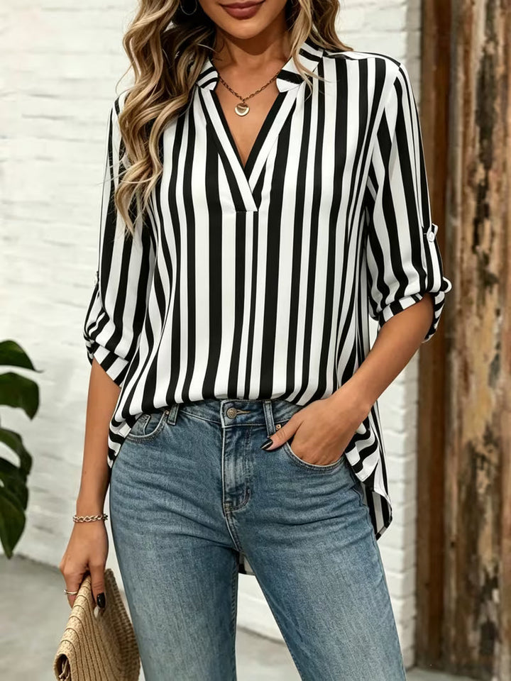 Elika - Top Ampio a Righe Con Scollo a V