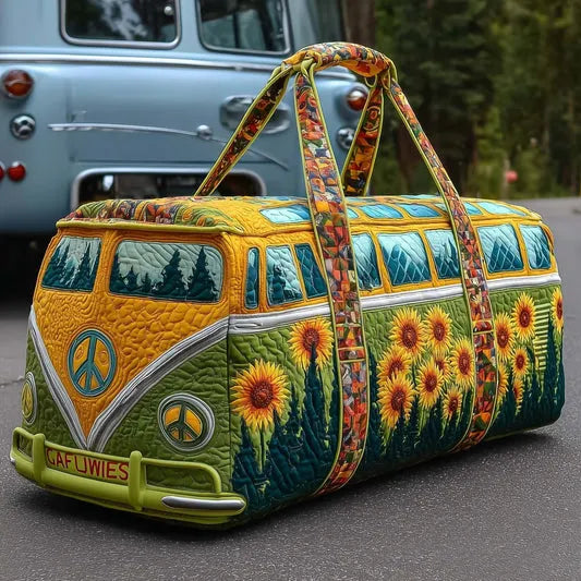 RetroBloom - Borsa da Viaggio Trapuntata Con Stampa Vintage di Camper