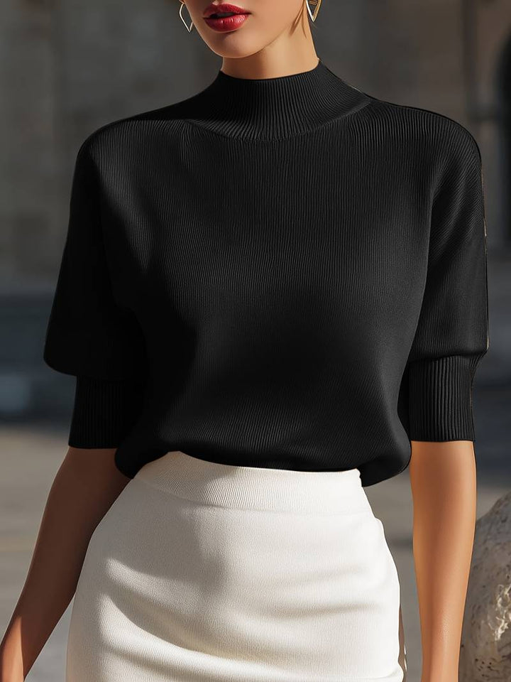 Jenni - Maglia a Maniche Corte Con Collo Alto a Costine