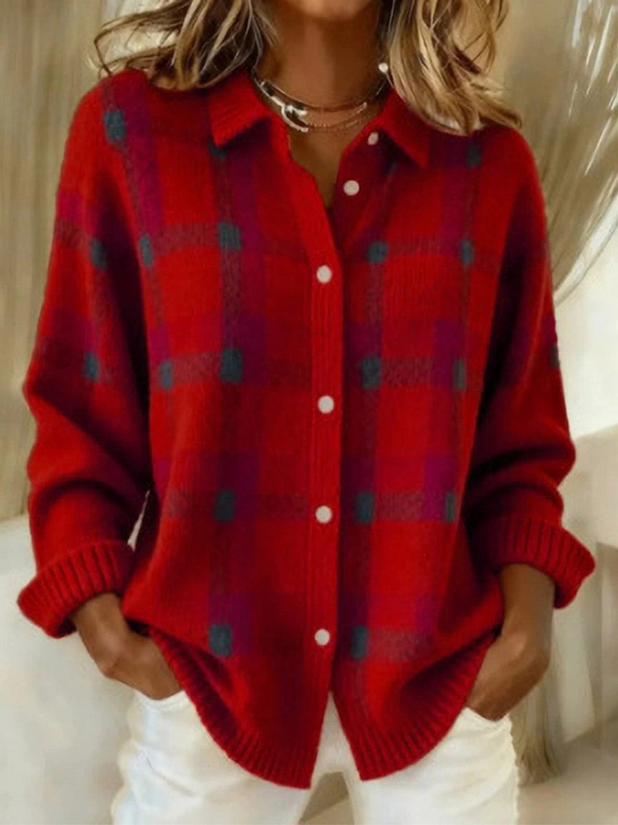 Ratri - Cardigan in Maglia a Quadri Con Bottoni