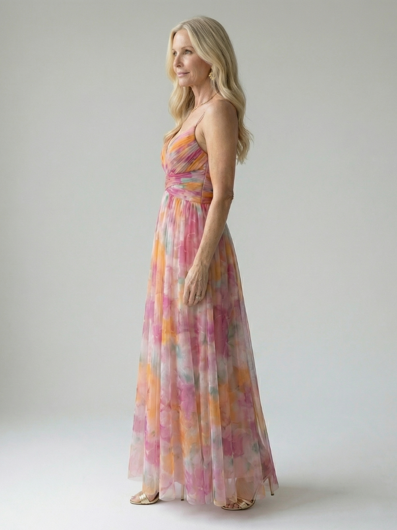 Xeenia - Elegante Abito Lungo in Chiffon Con Ritaglio