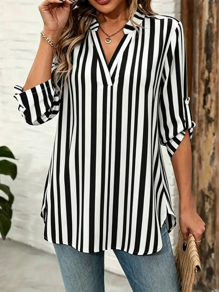 Elika - Top Ampio a Righe Con Scollo a V