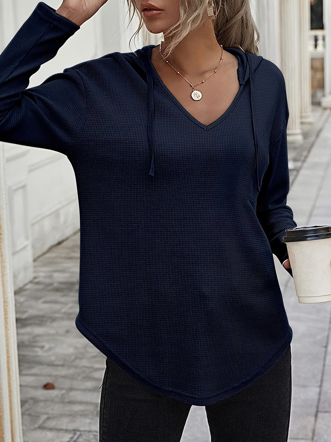 Seonie - Felpa Con Cappuccio a Maniche Lunghe E Scollo a V