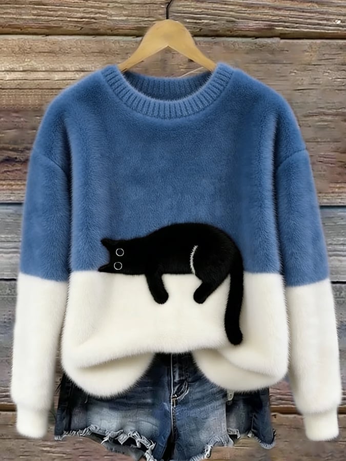 Aiste - Maglione Casual Con Grafica Gatto