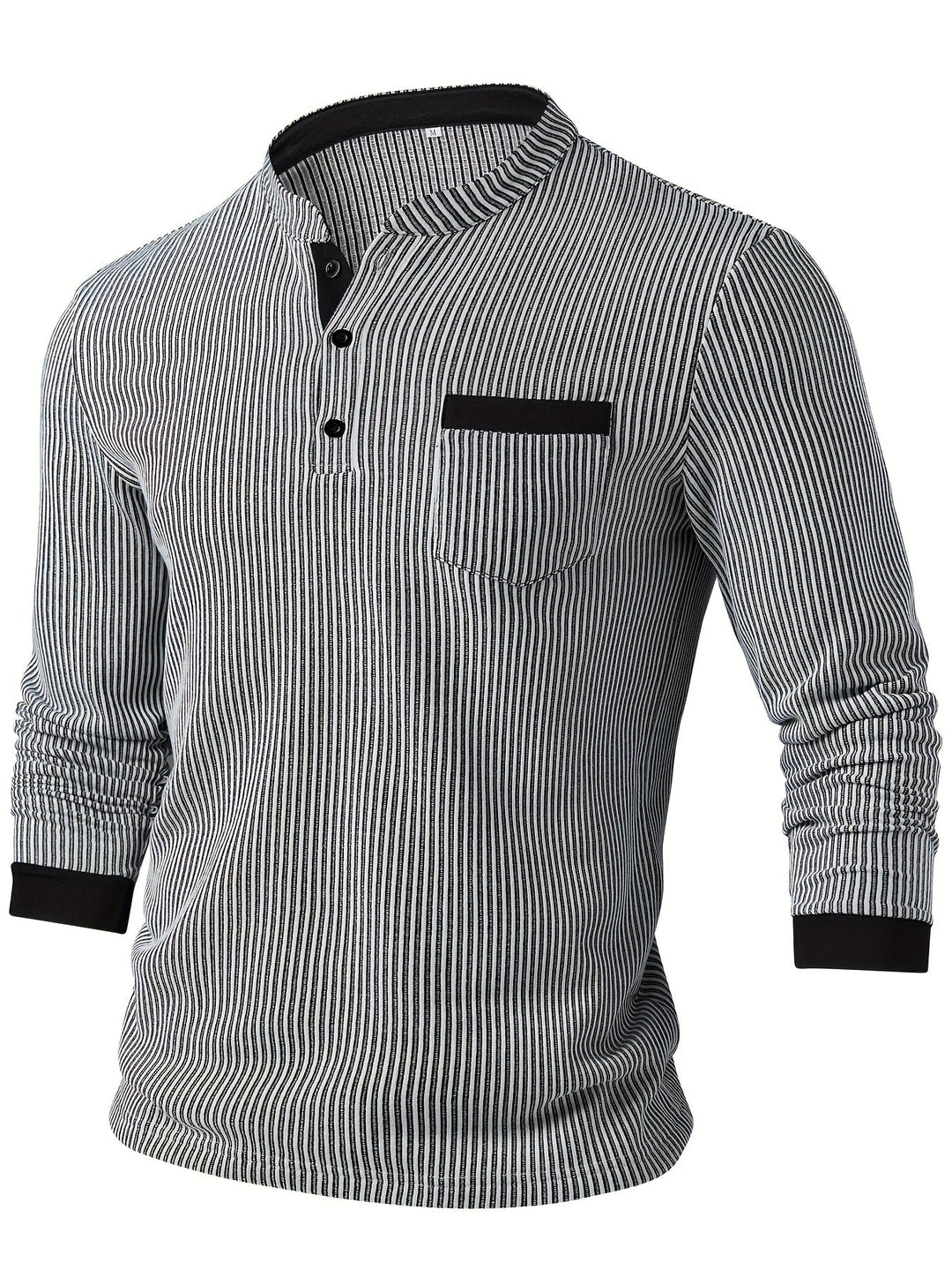 Deegan - Camicia Henley a Maniche Lunghe Con Colletto a Righe in Tessuto Testurizzato