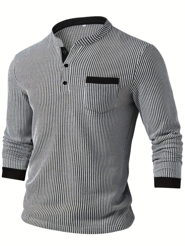 Deegan - Camicia Henley a Maniche Lunghe Con Colletto a Righe in Tessuto Testurizzato